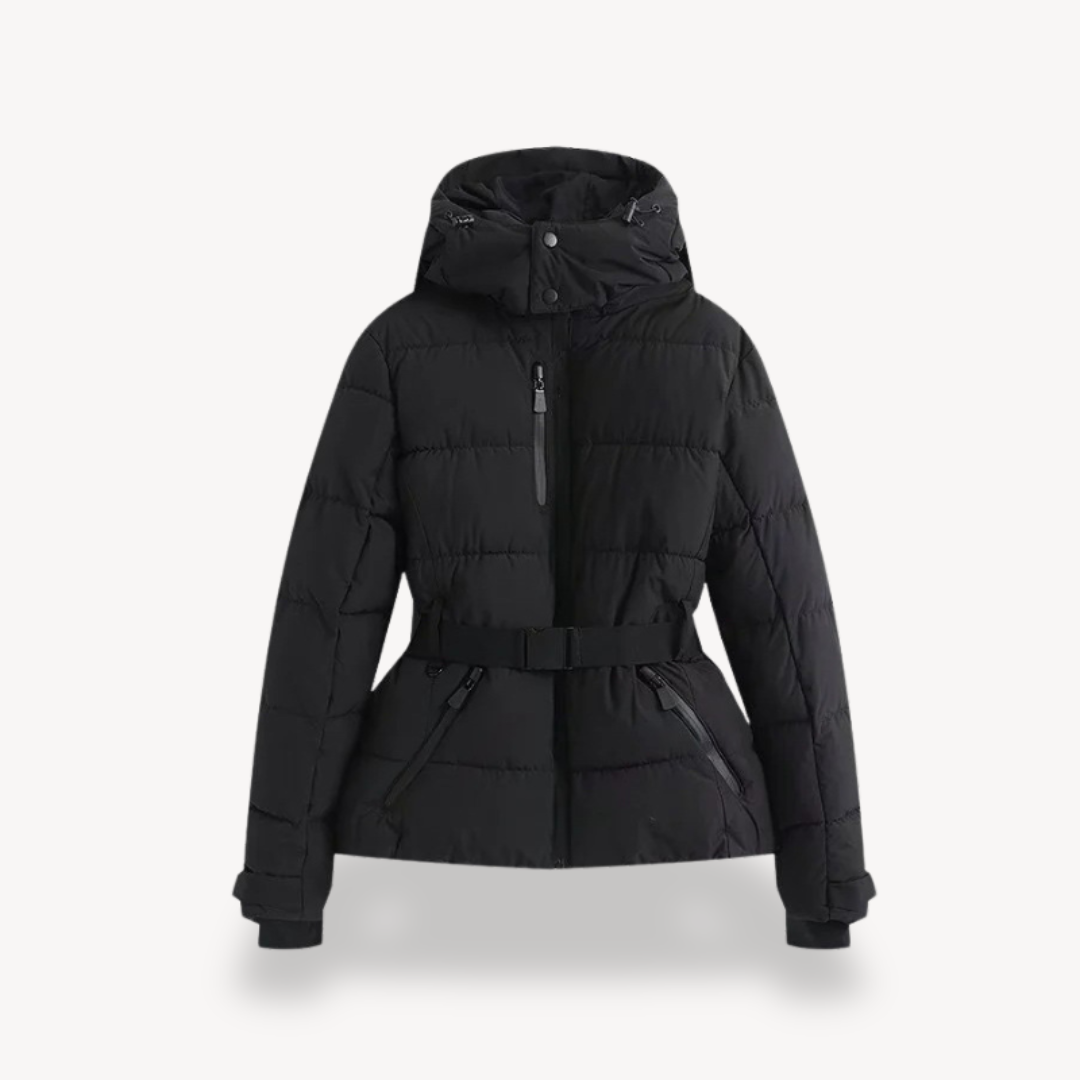 Hooded Belted Puffer Jacket for Women – Modern Quilted Style