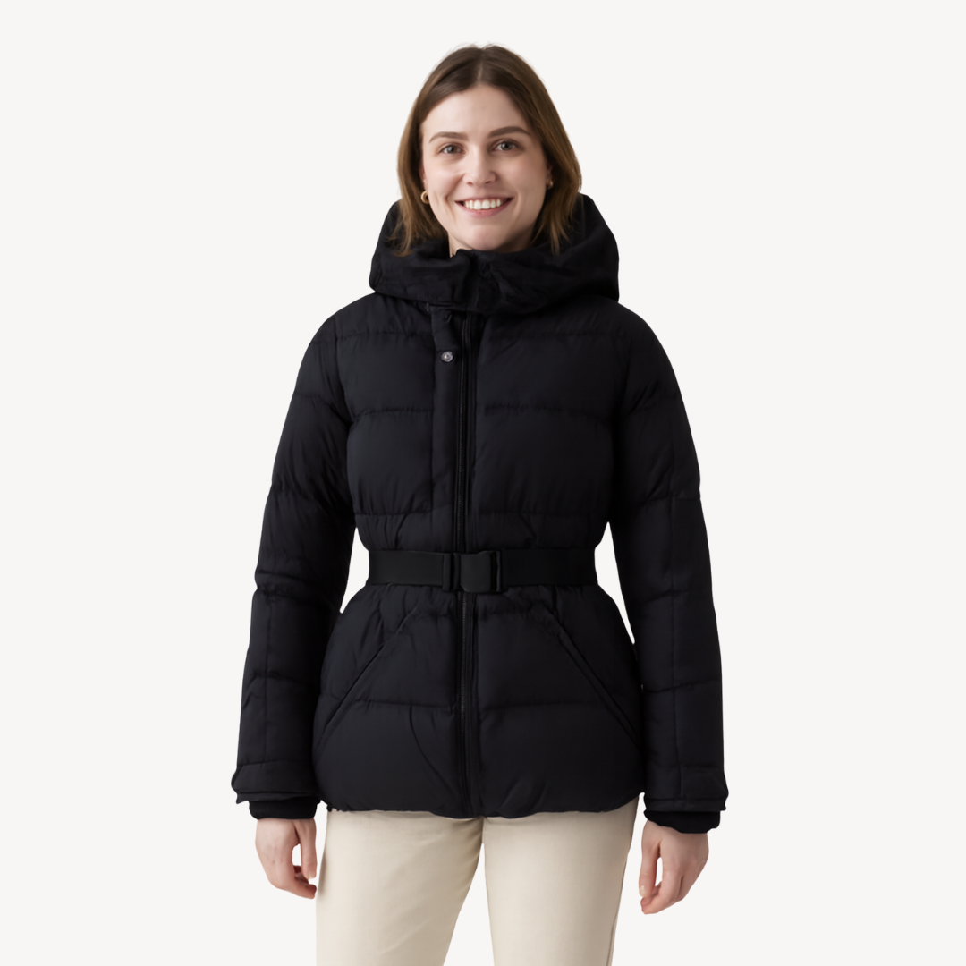 Hooded Belted Puffer Jacket for Women – Modern Quilted Style